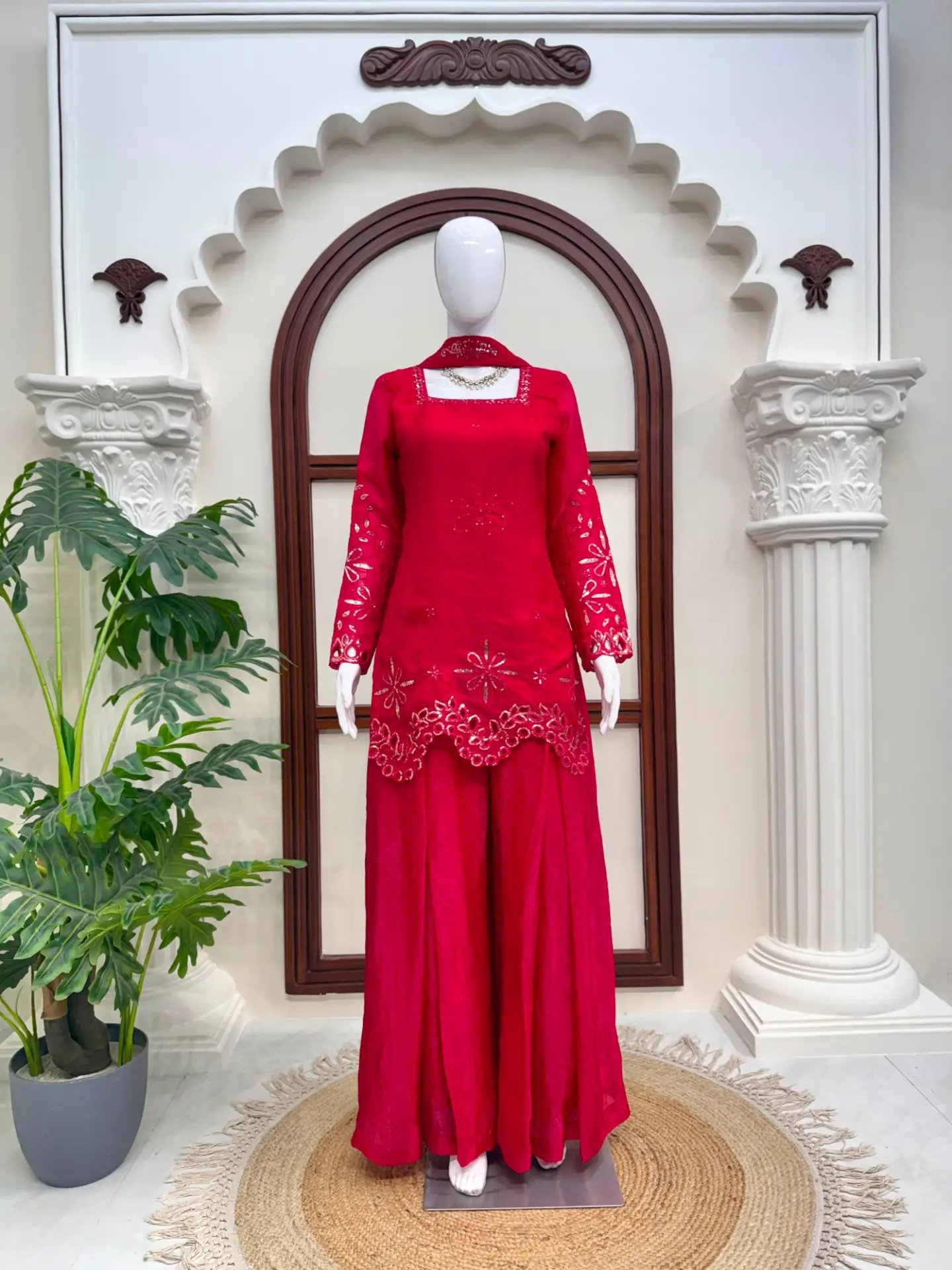 Embroidered 3-Piece Palazzo Set